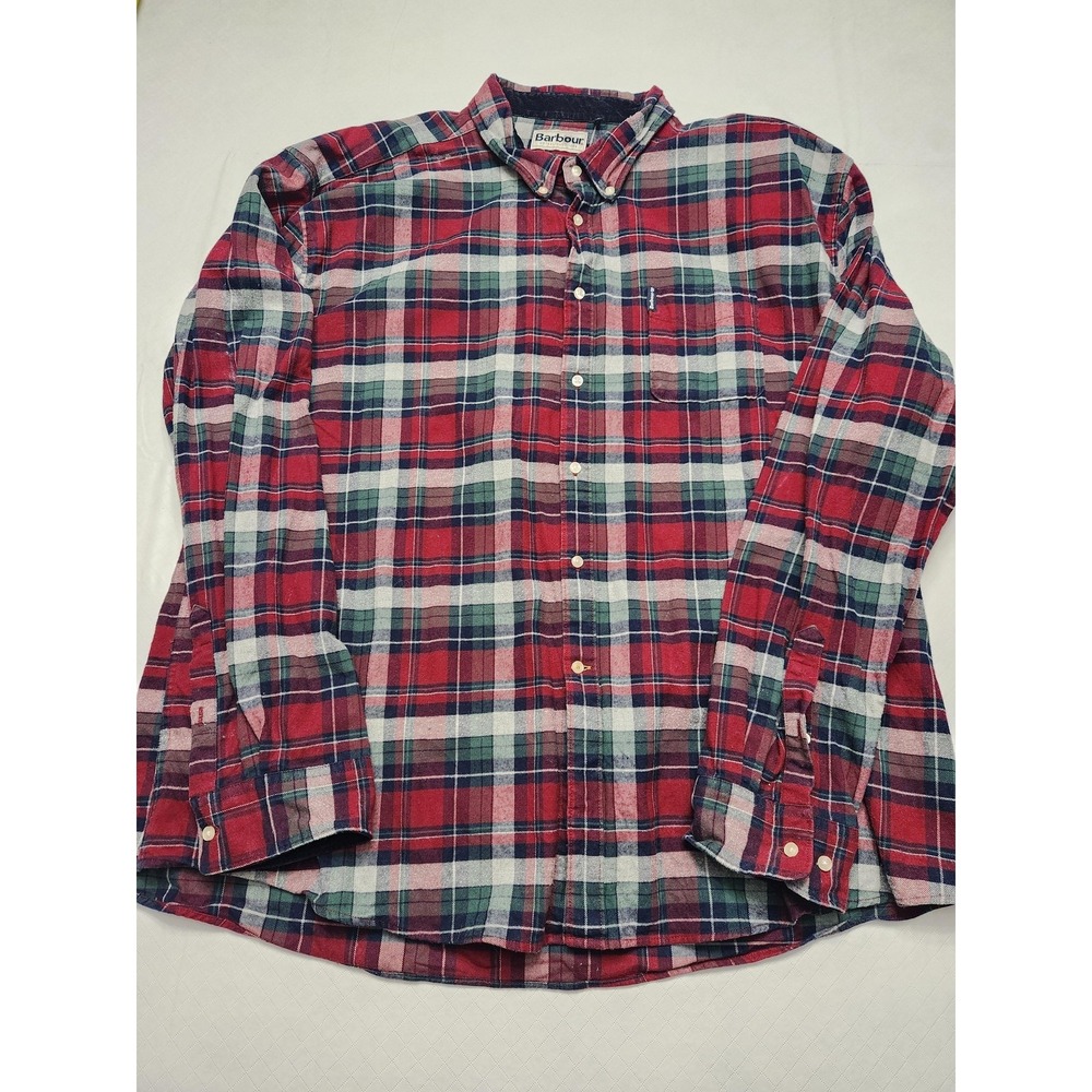 Barbour Highland Check Shirt Mens 3XL Red Plaid Flannel Button Down Long Sleeve